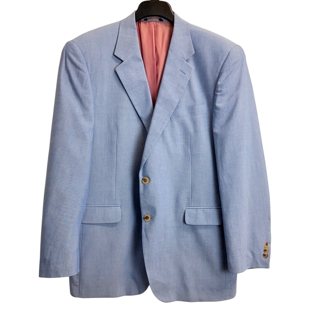 Alan Flusser Mens Silk Cotton Blazer 42R Blue Chambray Two Button Sport Coat